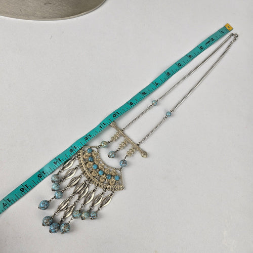 Vintage Silver & Blue Stone Statement Chandelier Necklace