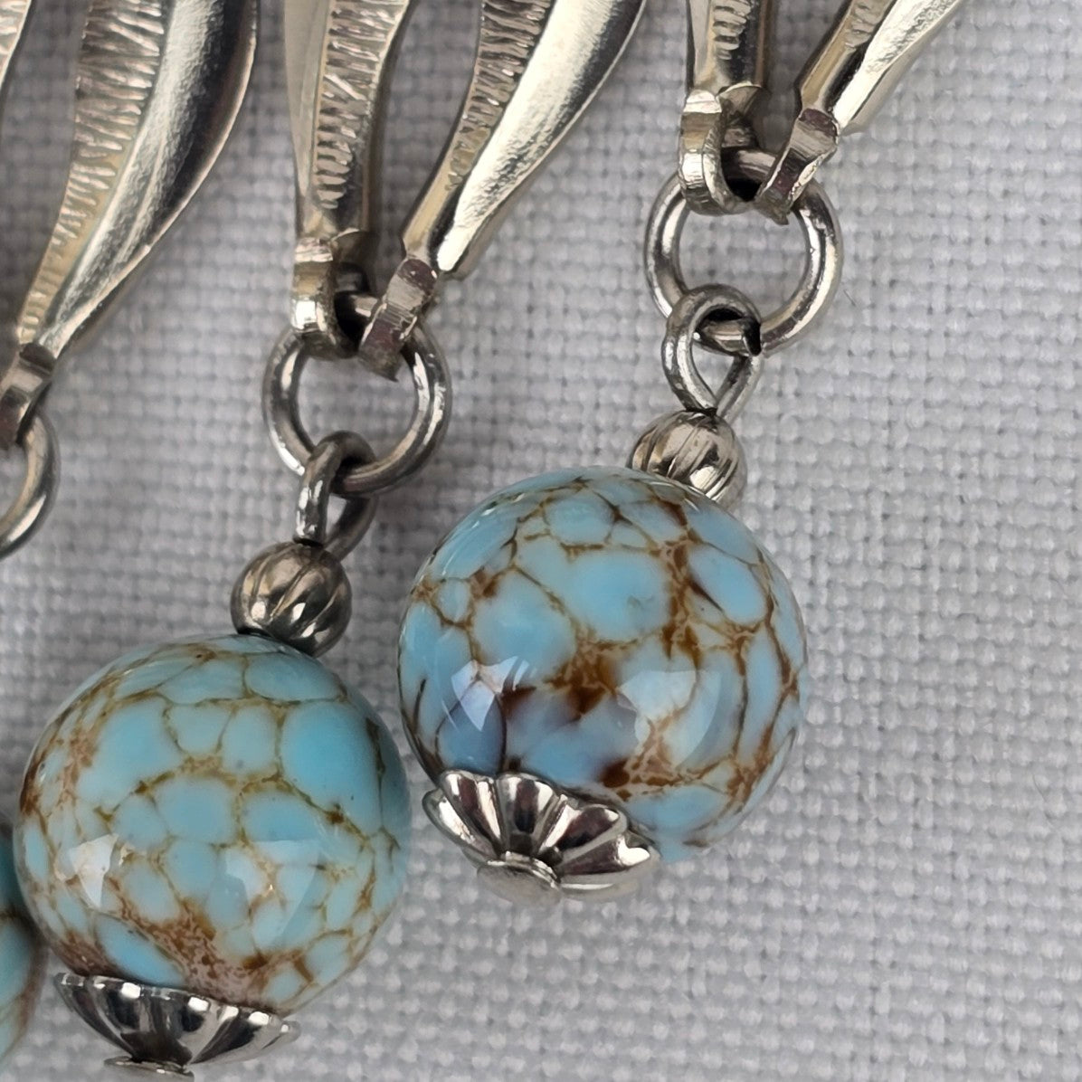 Vintage Silver & Blue Stone Statement Chandelier Necklace