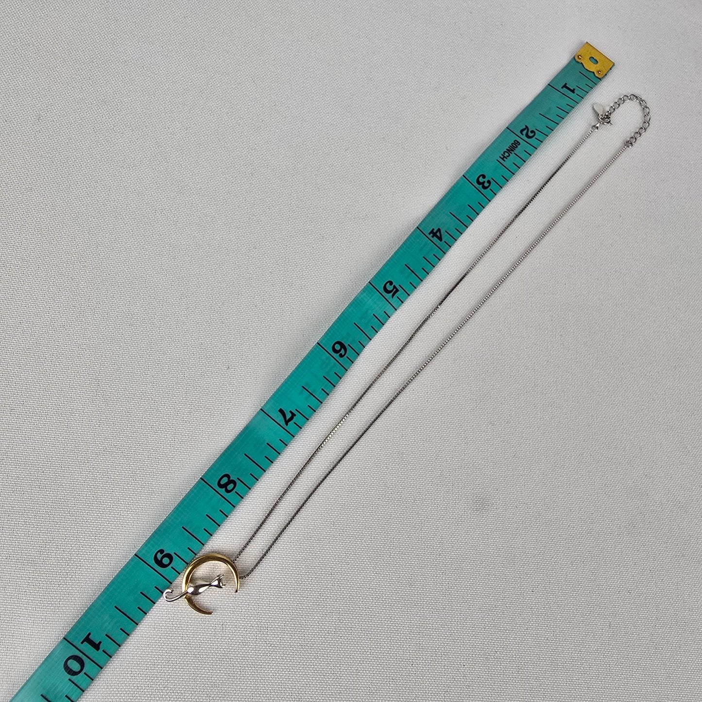 925 Sterling Silver Cat On The Moon Pendant Box Chain Necklace