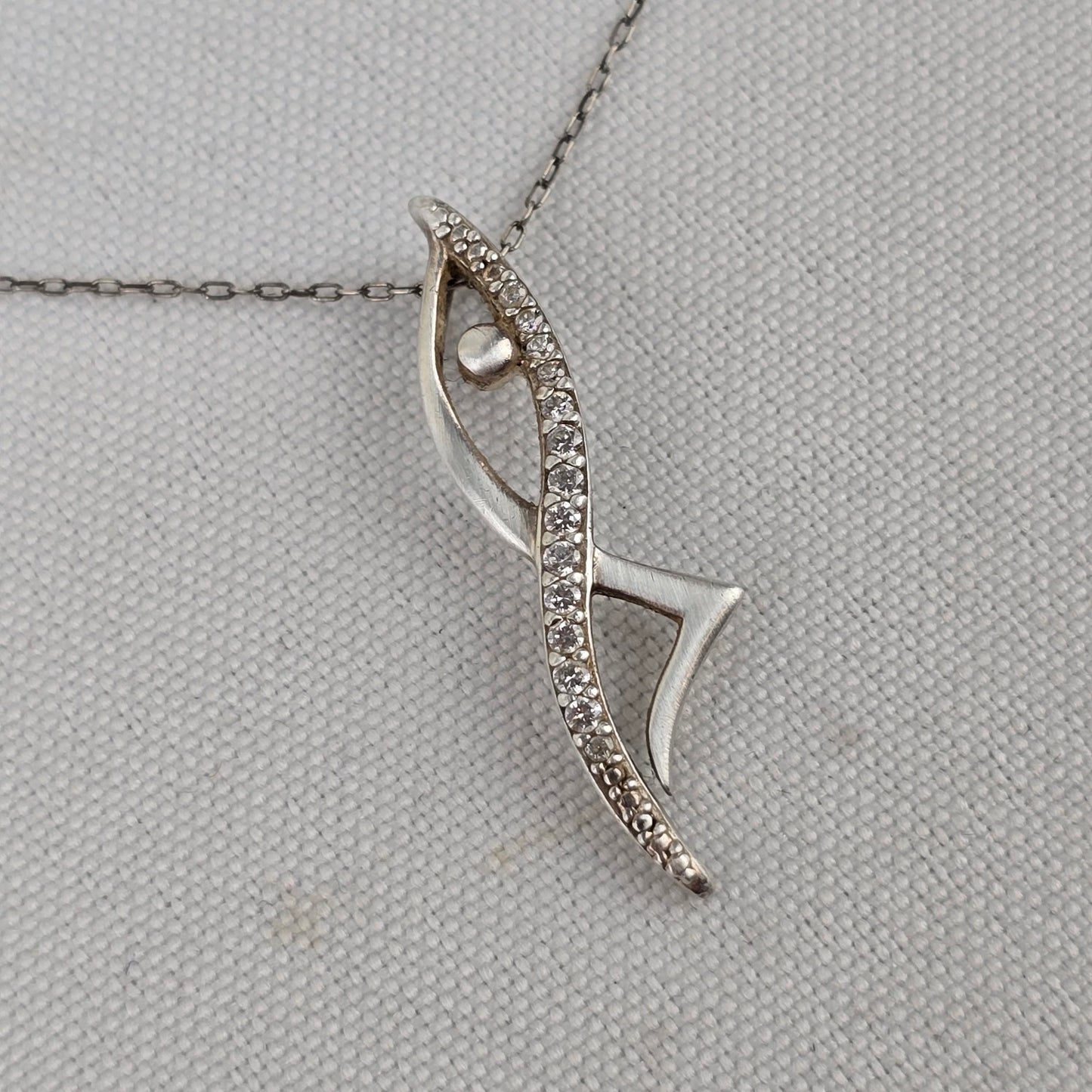 925 Sterling Silver Crystal Pendant Fine Chain Necklace