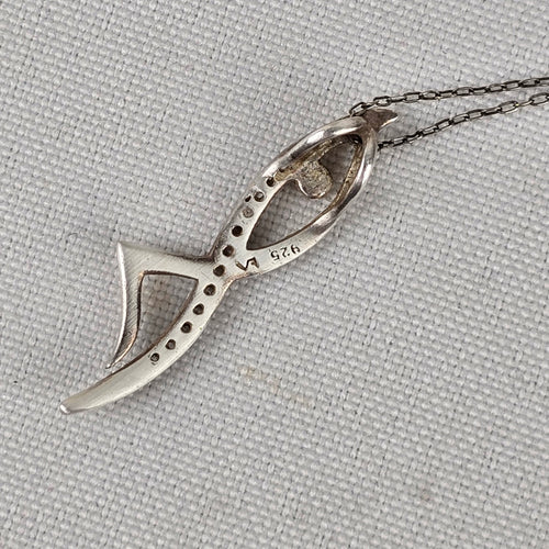 925 Sterling Silver Crystal Pendant Fine Chain Necklace