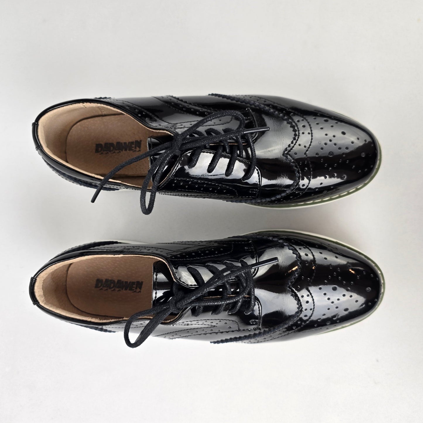 DADAWEN Black Patent Platform Lace-Up Wingtips Oxfords Shoes Size 9