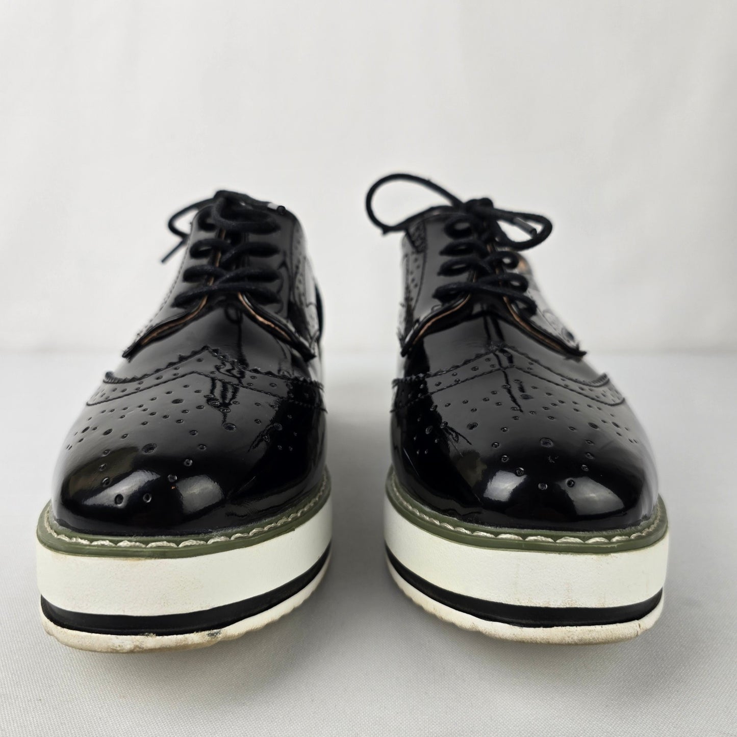 DADAWEN Black Patent Platform Lace-Up Wingtips Oxfords Shoes Size 9