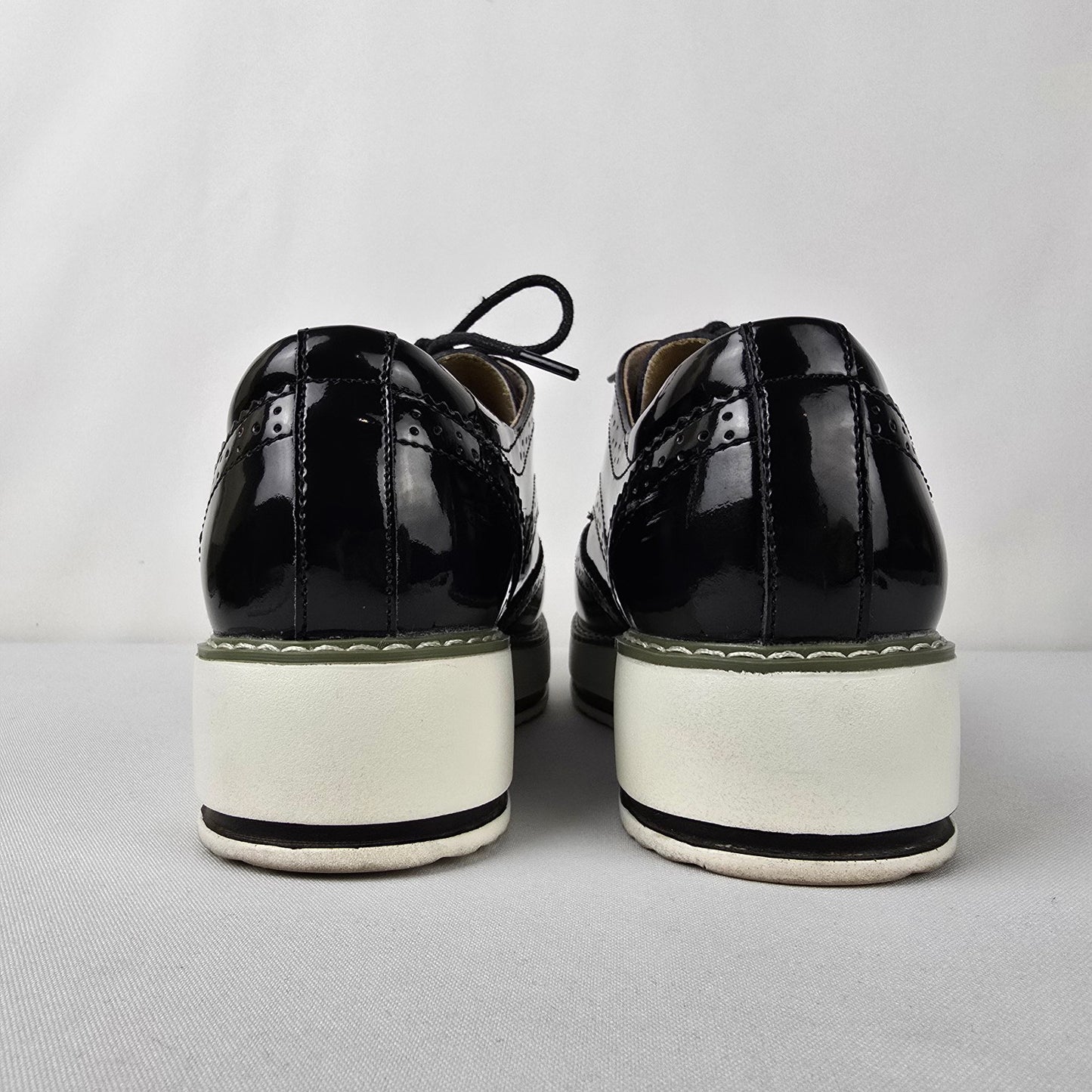 DADAWEN Black Patent Platform Lace-Up Wingtips Oxfords Shoes Size 9