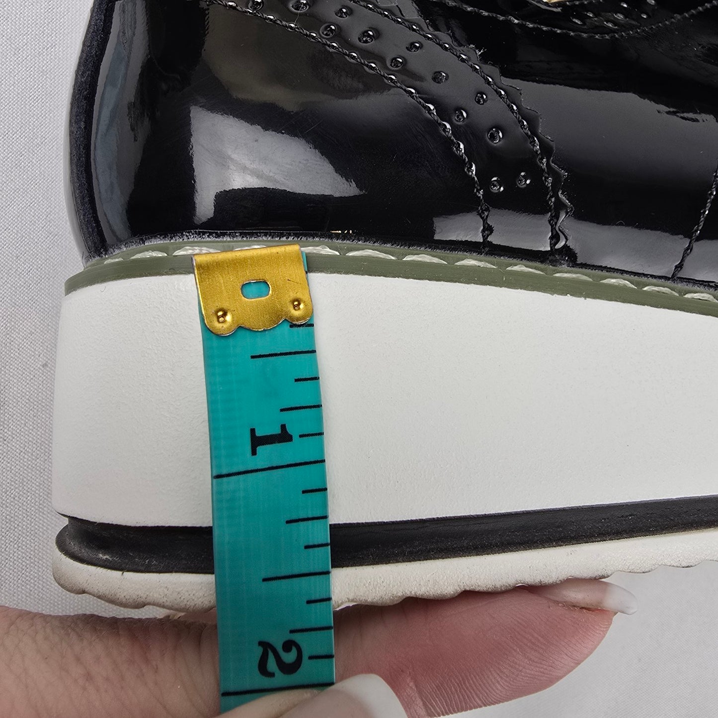 DADAWEN Black Patent Platform Lace-Up Wingtips Oxfords Shoes Size 9