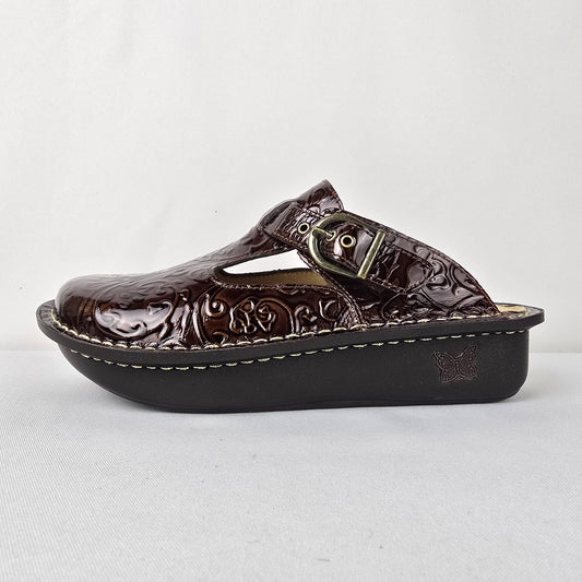 Alegria ALG 512 Brown Leather Embossed Clogs Shoe Size 6
