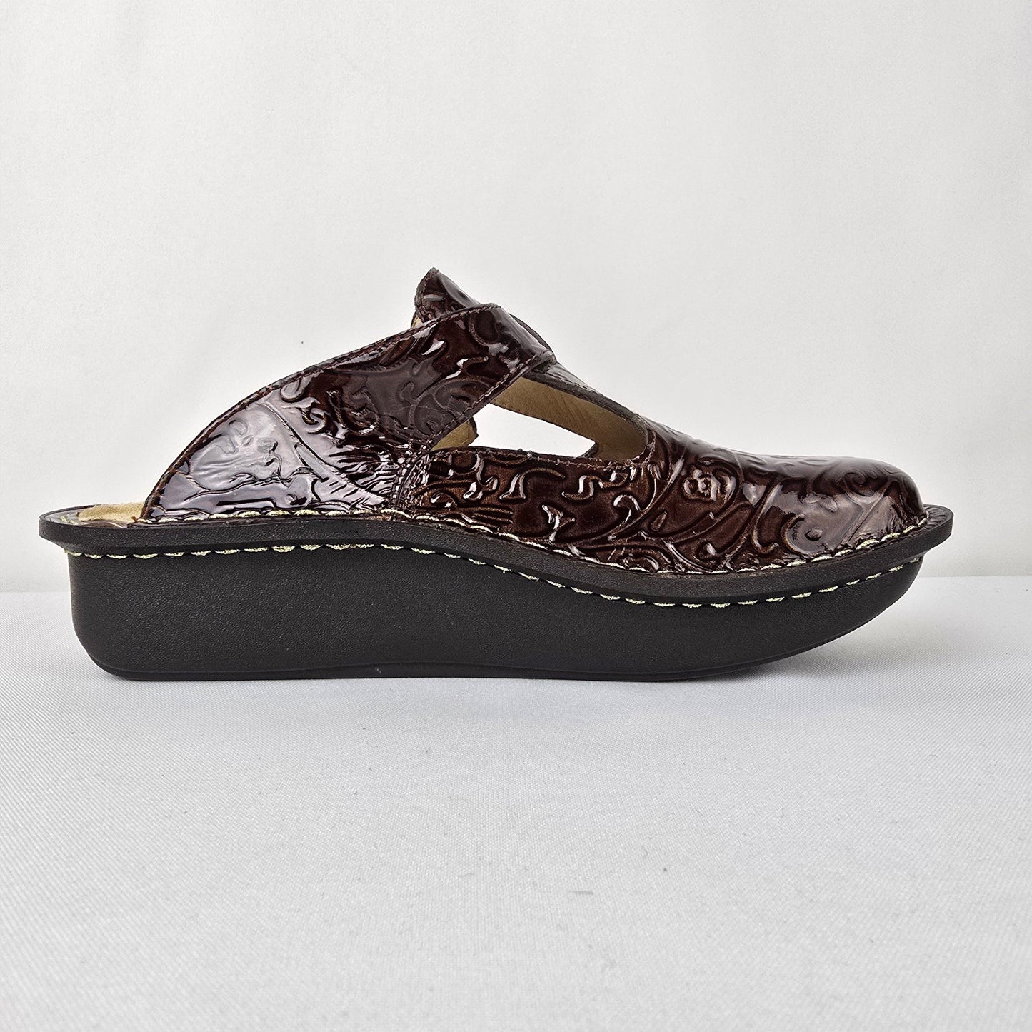 Alegria ALG 512 Brown Leather Embossed Clogs Shoe Size 6