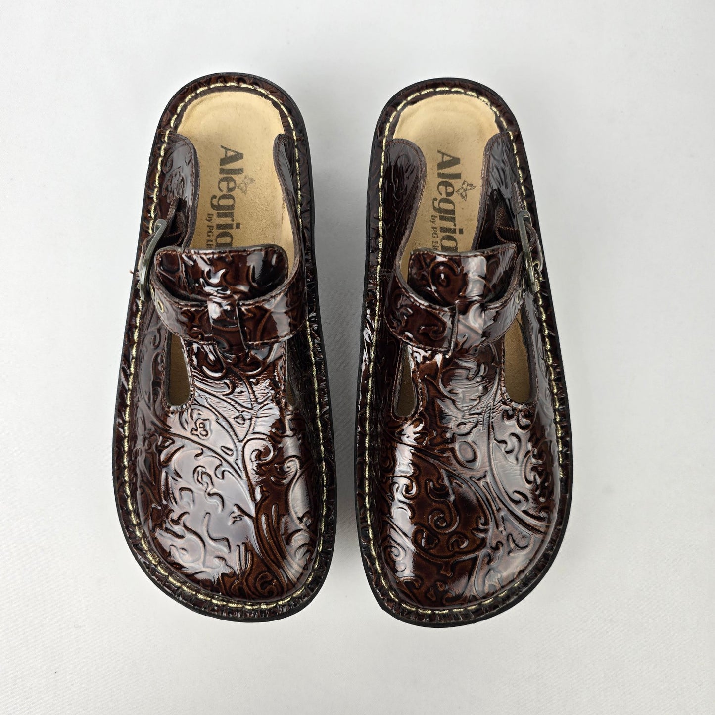 Alegria ALG 512 Brown Leather Embossed Clogs Shoe Size 6