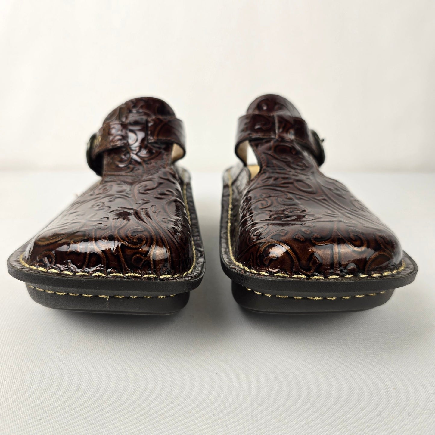Alegria ALG 512 Brown Leather Embossed Clogs Shoe Size 6