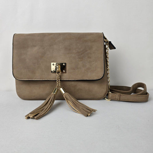 Call it Spring Taupe Tassel Detail Crossbody Purse