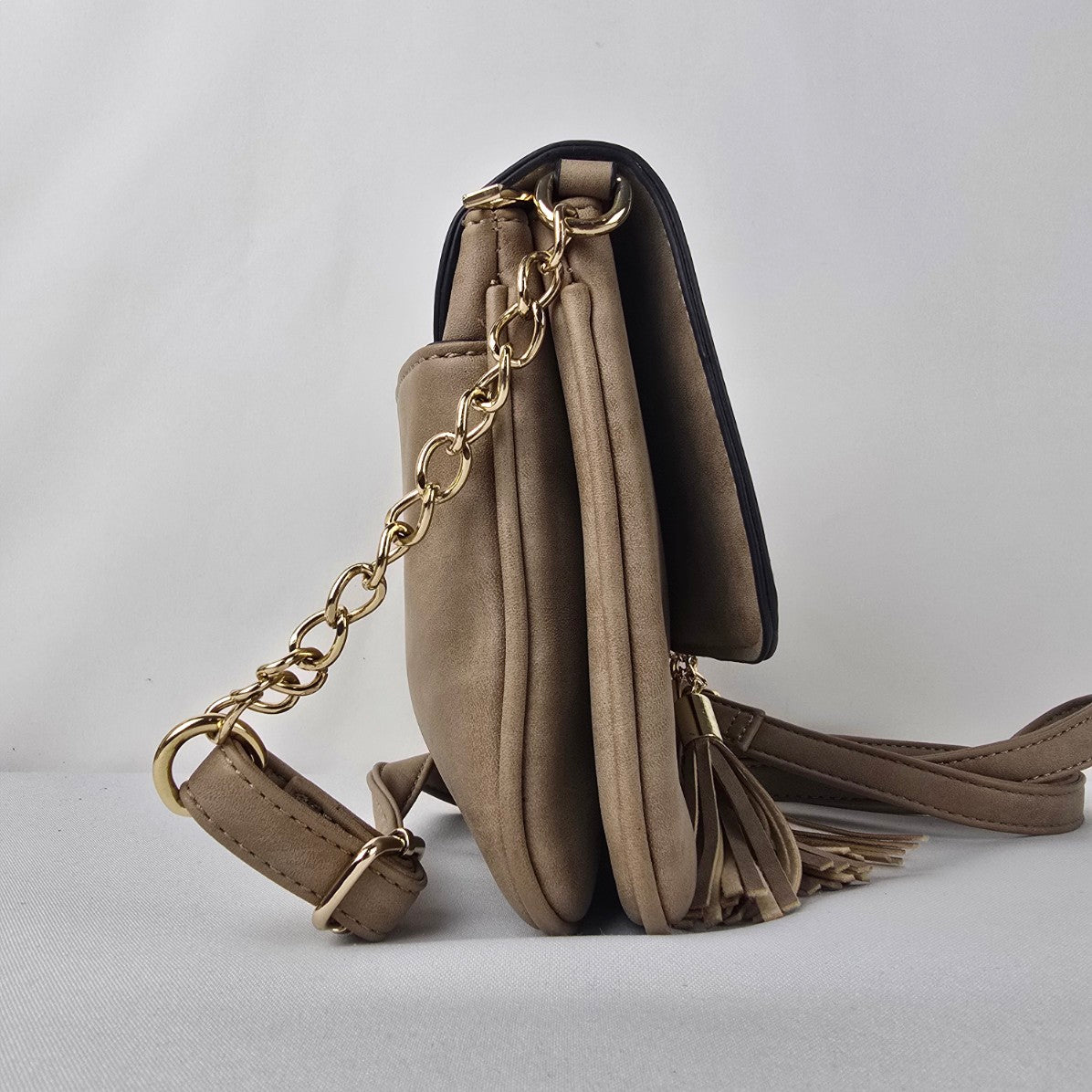 Call it Spring Taupe Tassel Detail Crossbody Purse