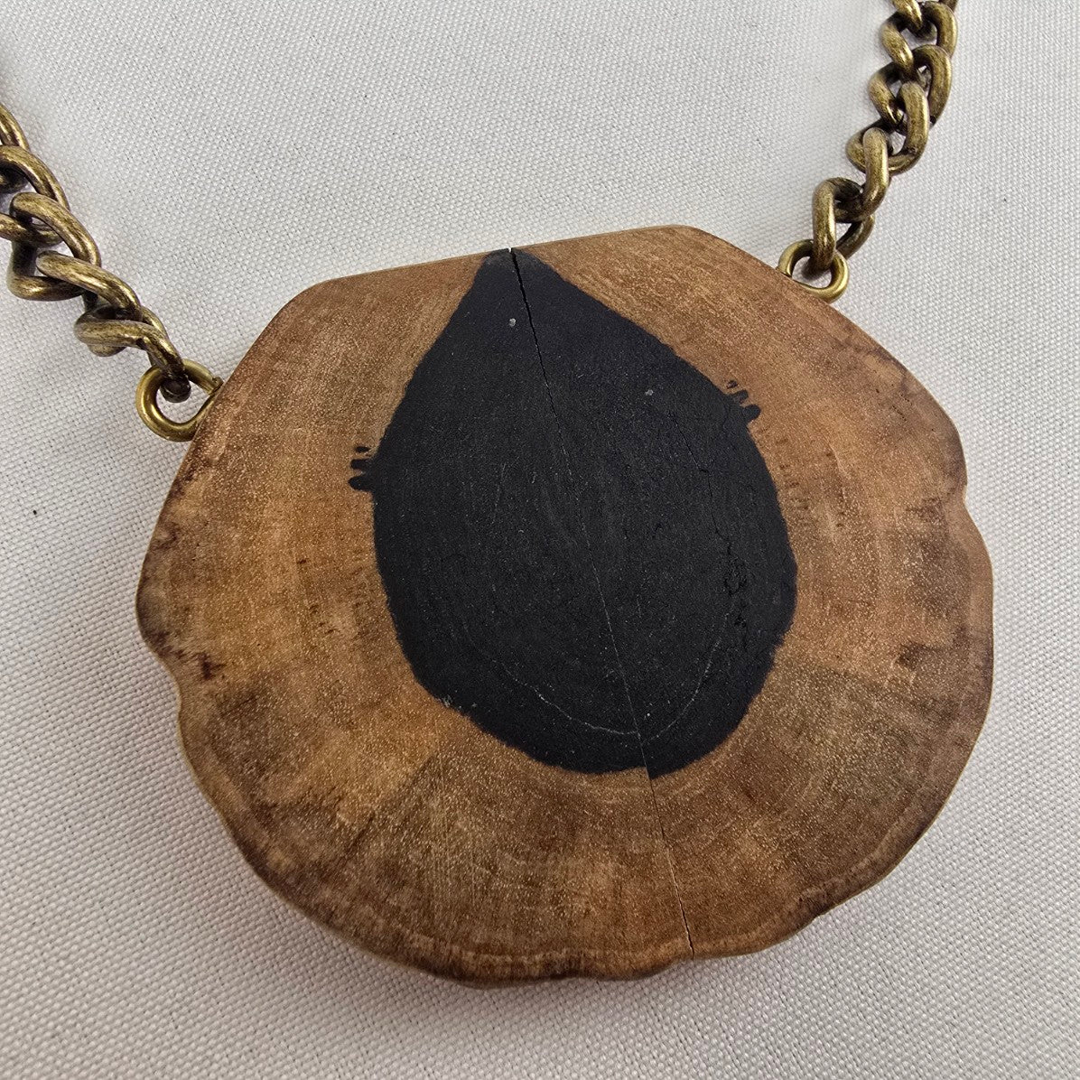 Oversize Wood Pendant Bronze Chunky Chain Necklace