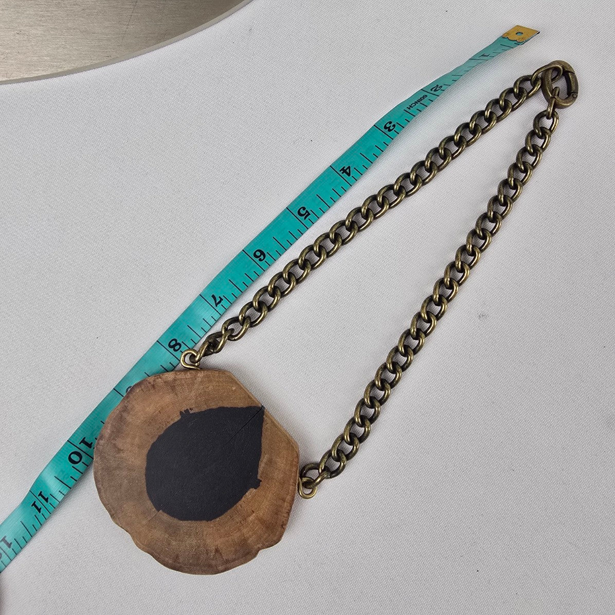 Oversize Wood Pendant Bronze Chunky Chain Necklace