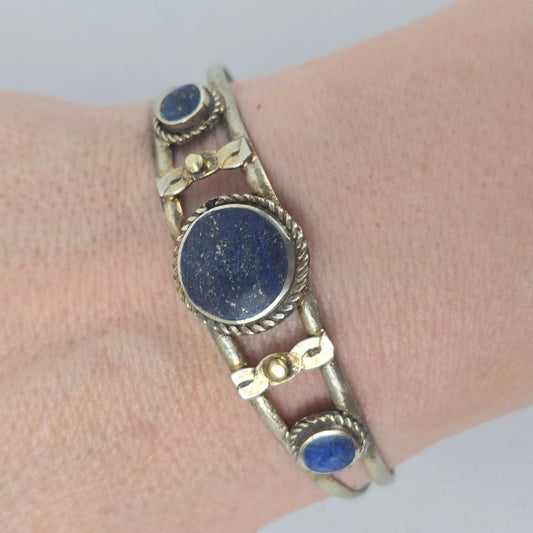 Vintage Lapis Stone Silver Cuff Bracelet