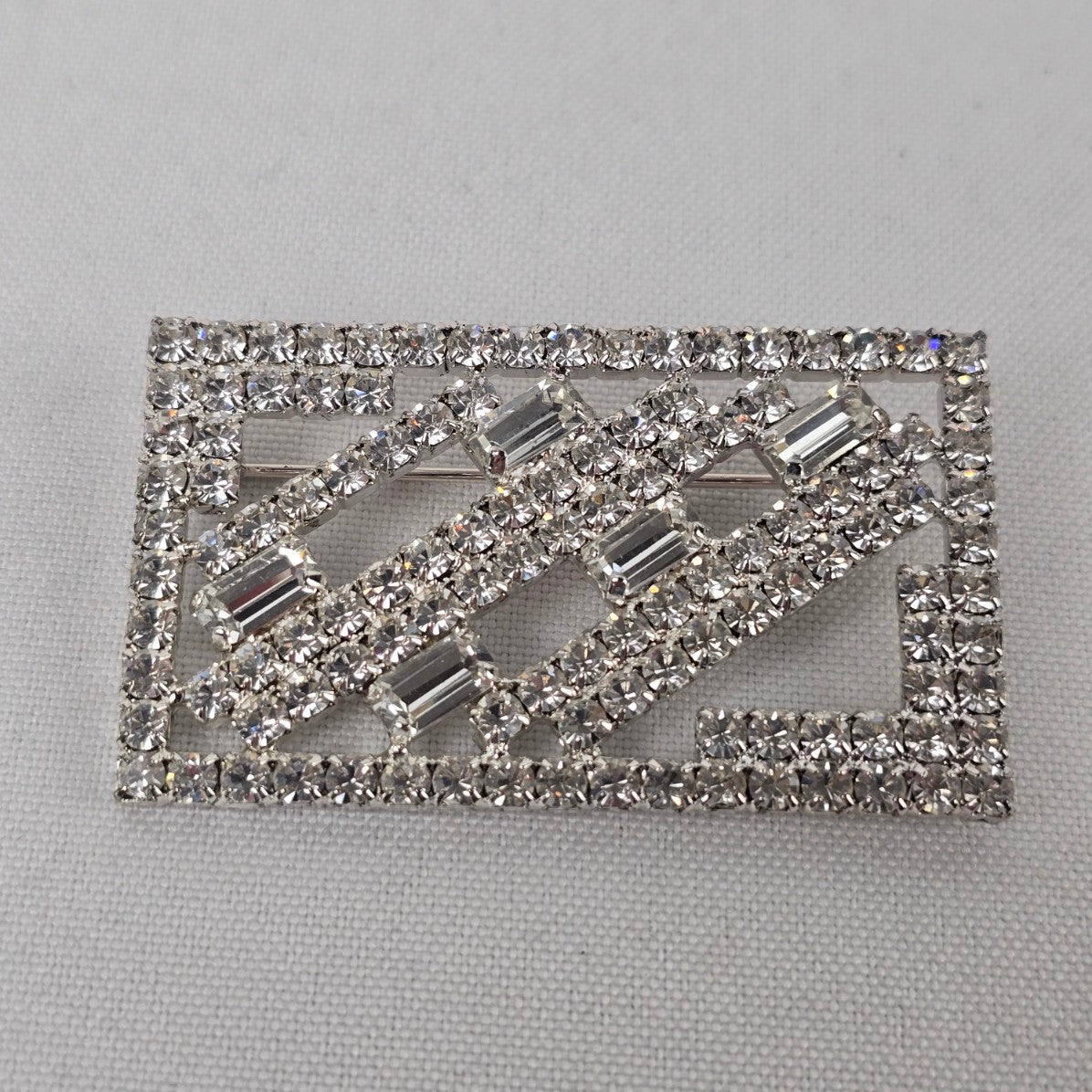 Vintage Silver Rhinestone Rectangle Brooch