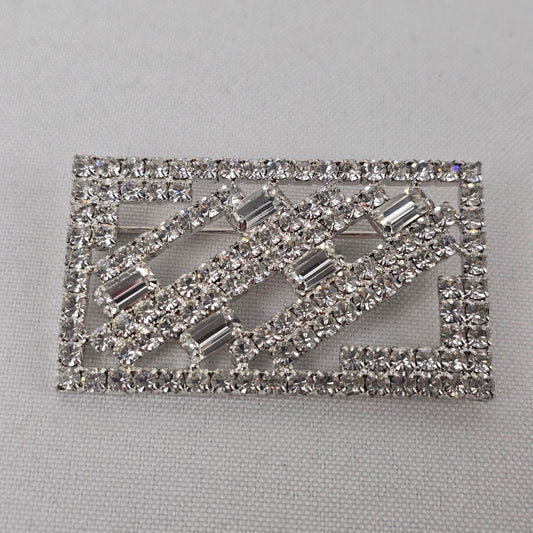 Vintage Silver Rhinestone Rectangle Brooch