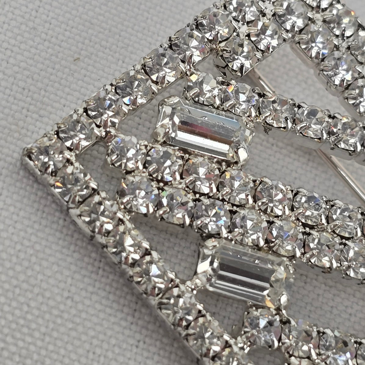 Vintage Silver Rhinestone Rectangle Brooch
