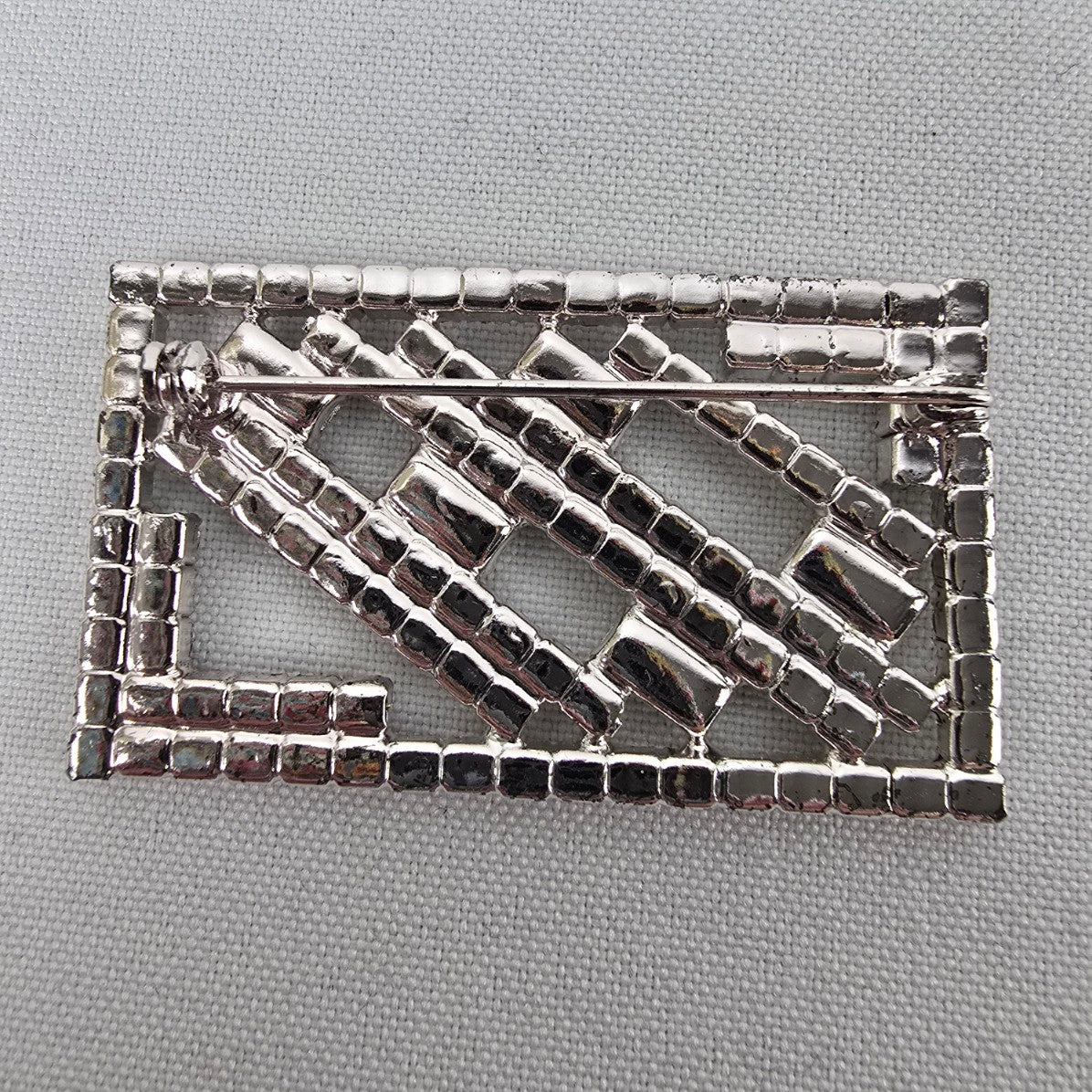 Vintage Silver Rhinestone Rectangle Brooch