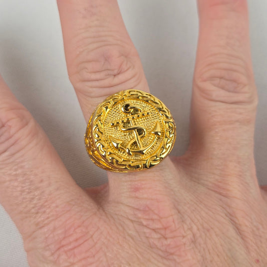 Vintage Gold Oversize Nautical Anchor Ring Size 9