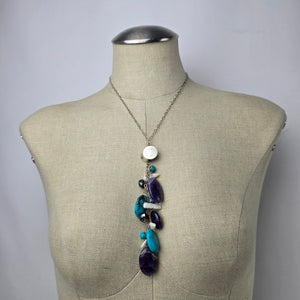 925 Sterling Silver Natural Stone Cluster Drop Necklace
