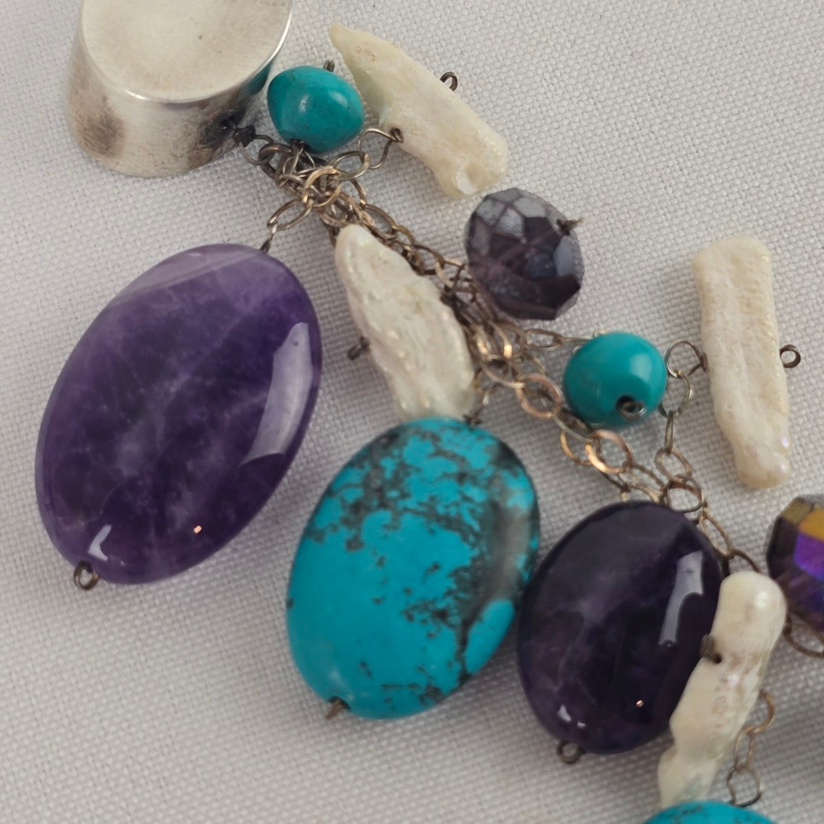 925 Sterling Silver Natural Stone Cluster Drop Necklace