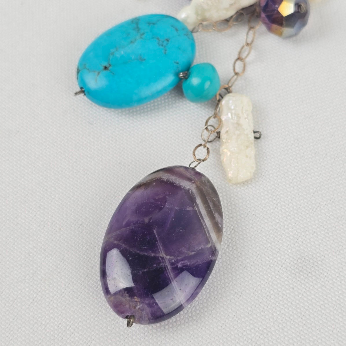 925 Sterling Silver Natural Stone Cluster Drop Necklace