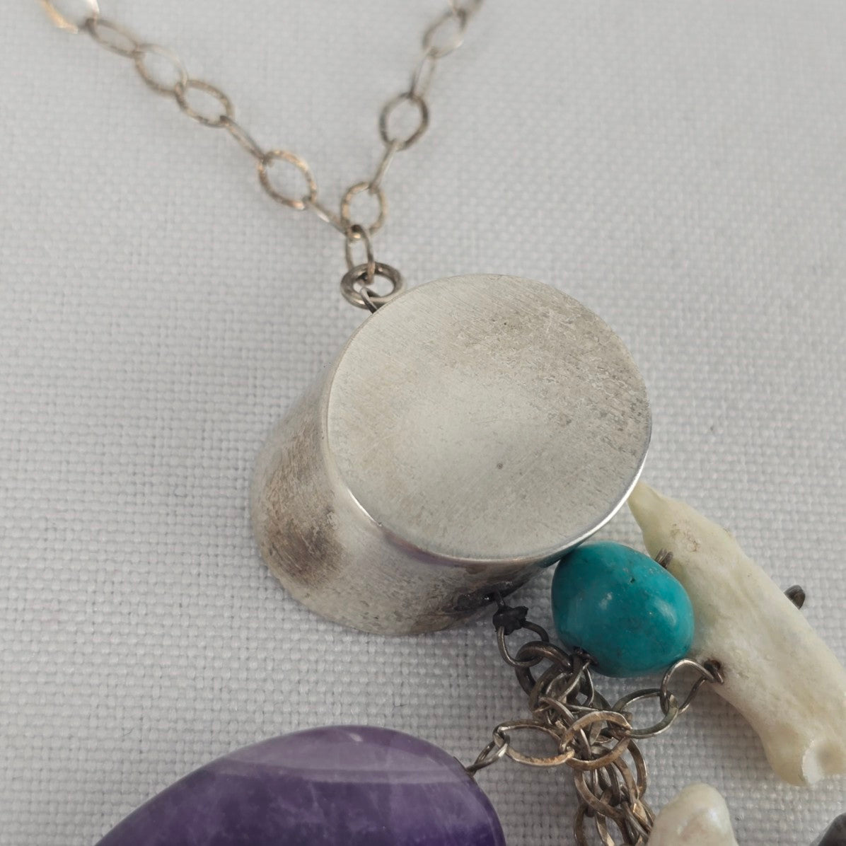 925 Sterling Silver Natural Stone Cluster Drop Necklace