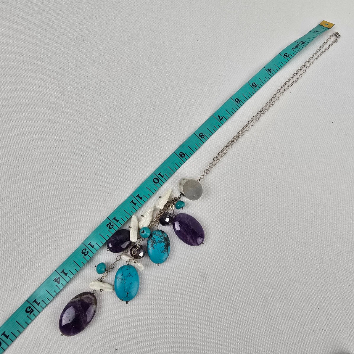 925 Sterling Silver Natural Stone Cluster Drop Necklace