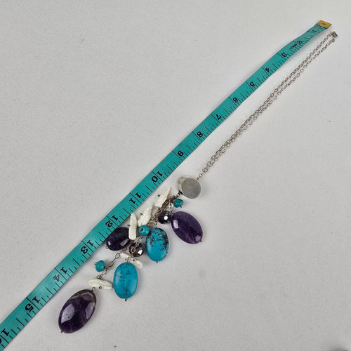 925 Sterling Silver Natural Stone Cluster Drop Necklace