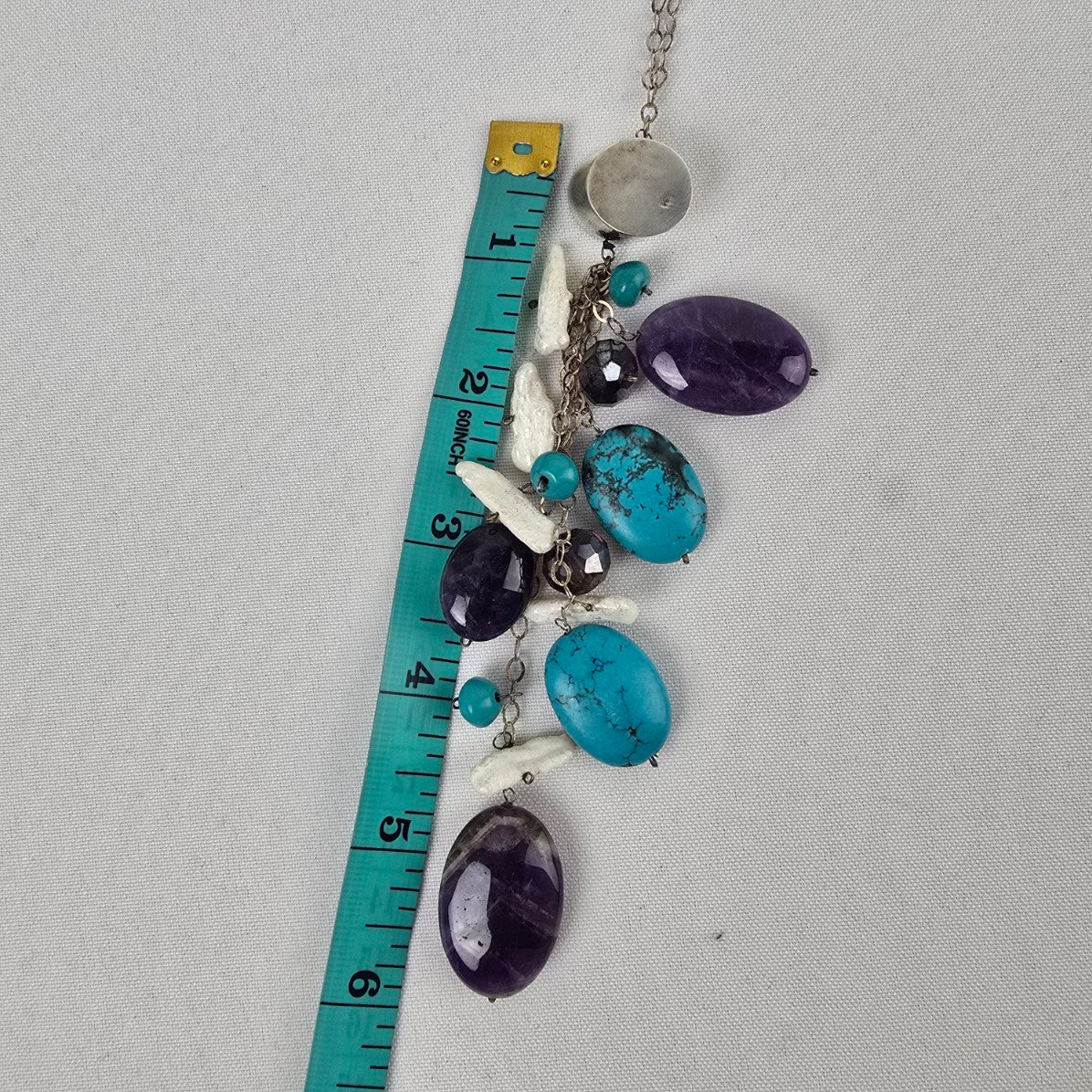 925 Sterling Silver Natural Stone Cluster Drop Necklace