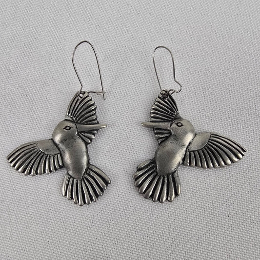 Pewter Silver Hummingbird Earrings