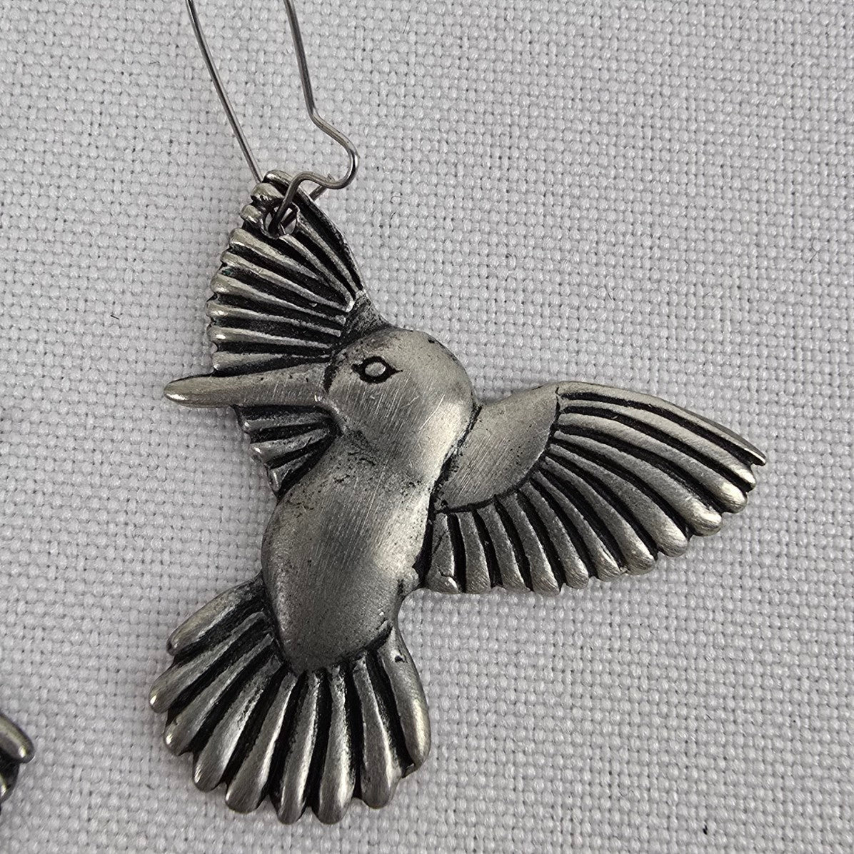 Pewter Silver Hummingbird Earrings