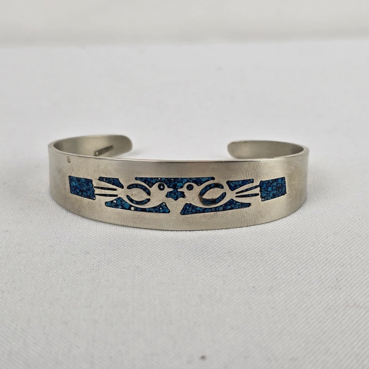 Mexico Sterling Silver Crushed Turquoise Inlay Cuff Bracelet