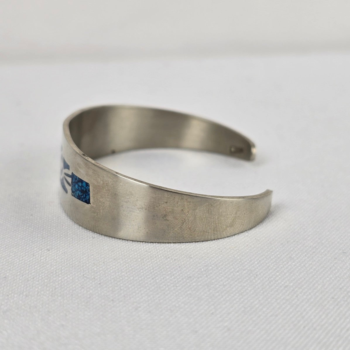 Mexico Sterling Silver Crushed Turquoise Inlay Cuff Bracelet