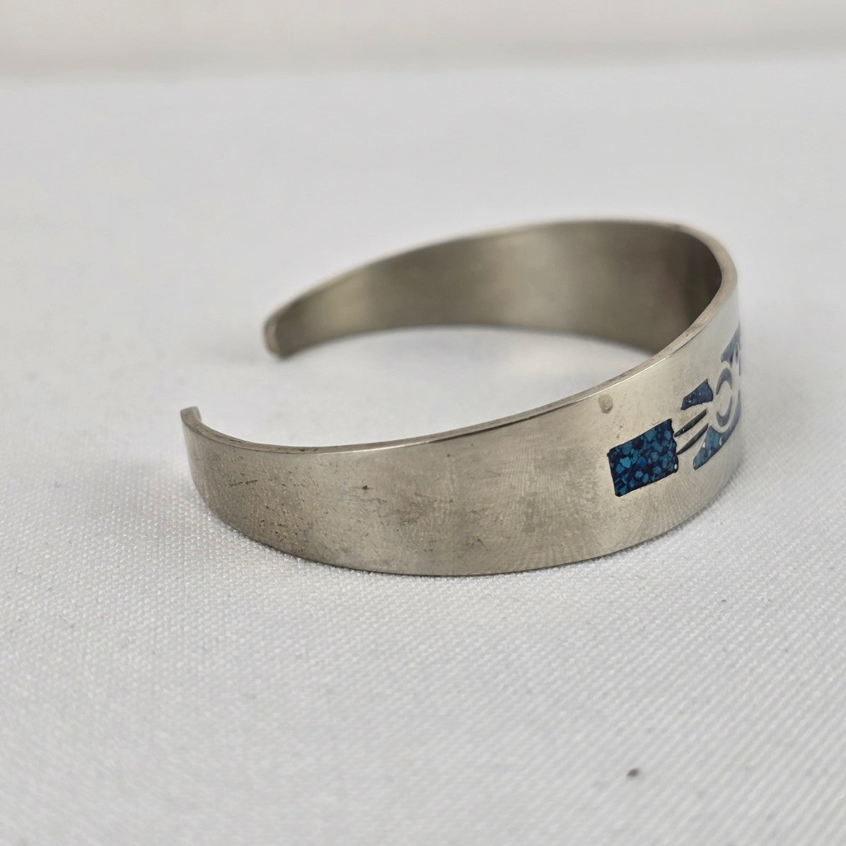 Mexico Sterling Silver Crushed Turquoise Inlay Cuff Bracelet