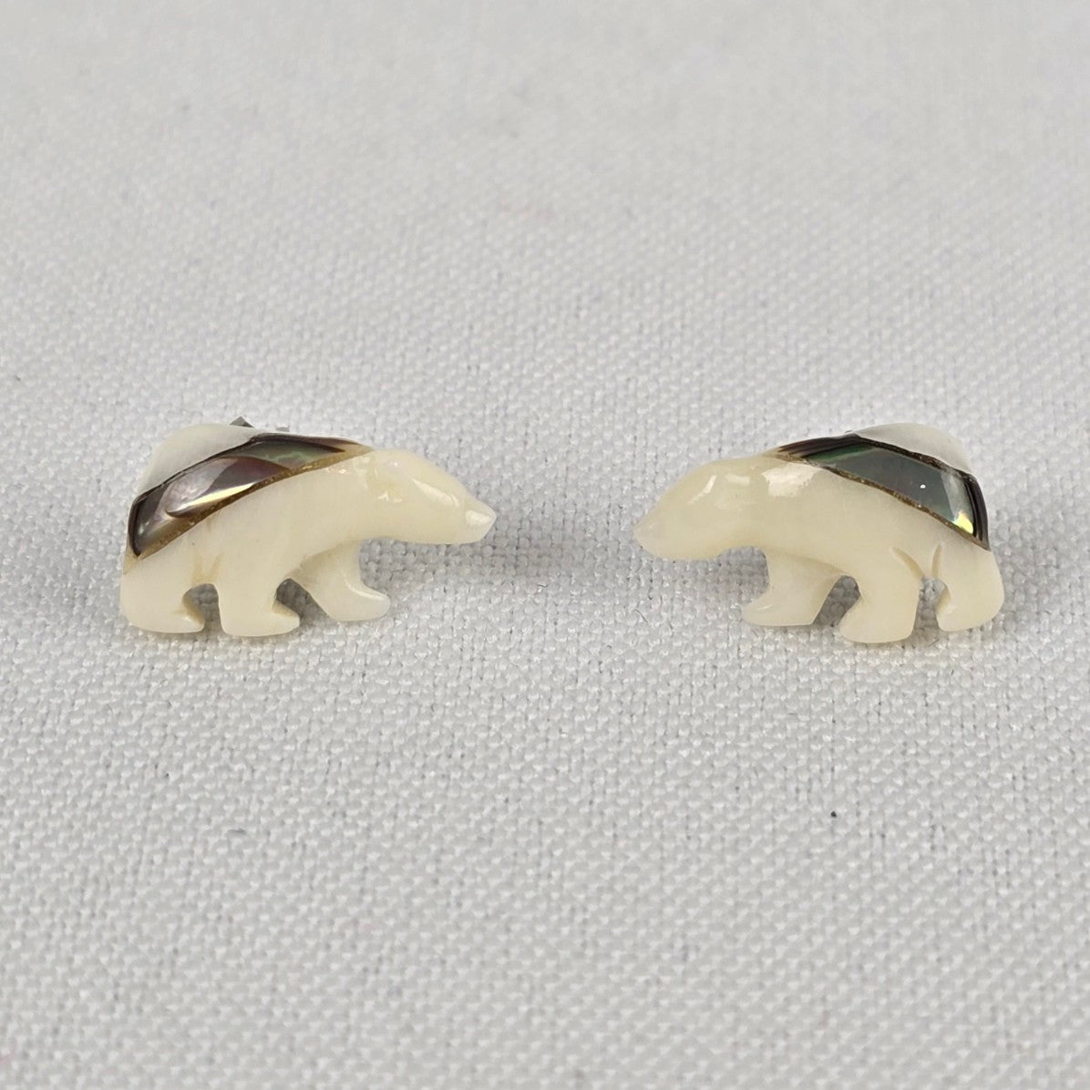 Vintage Carved Shell Polar Bear Earrings
