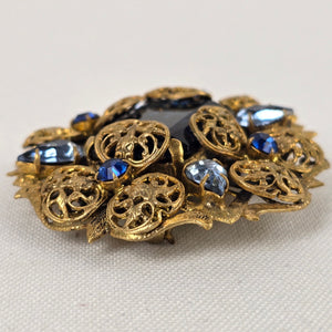 1940’s Czech Glass Metal Work & Blue Glass Stone Brooch
