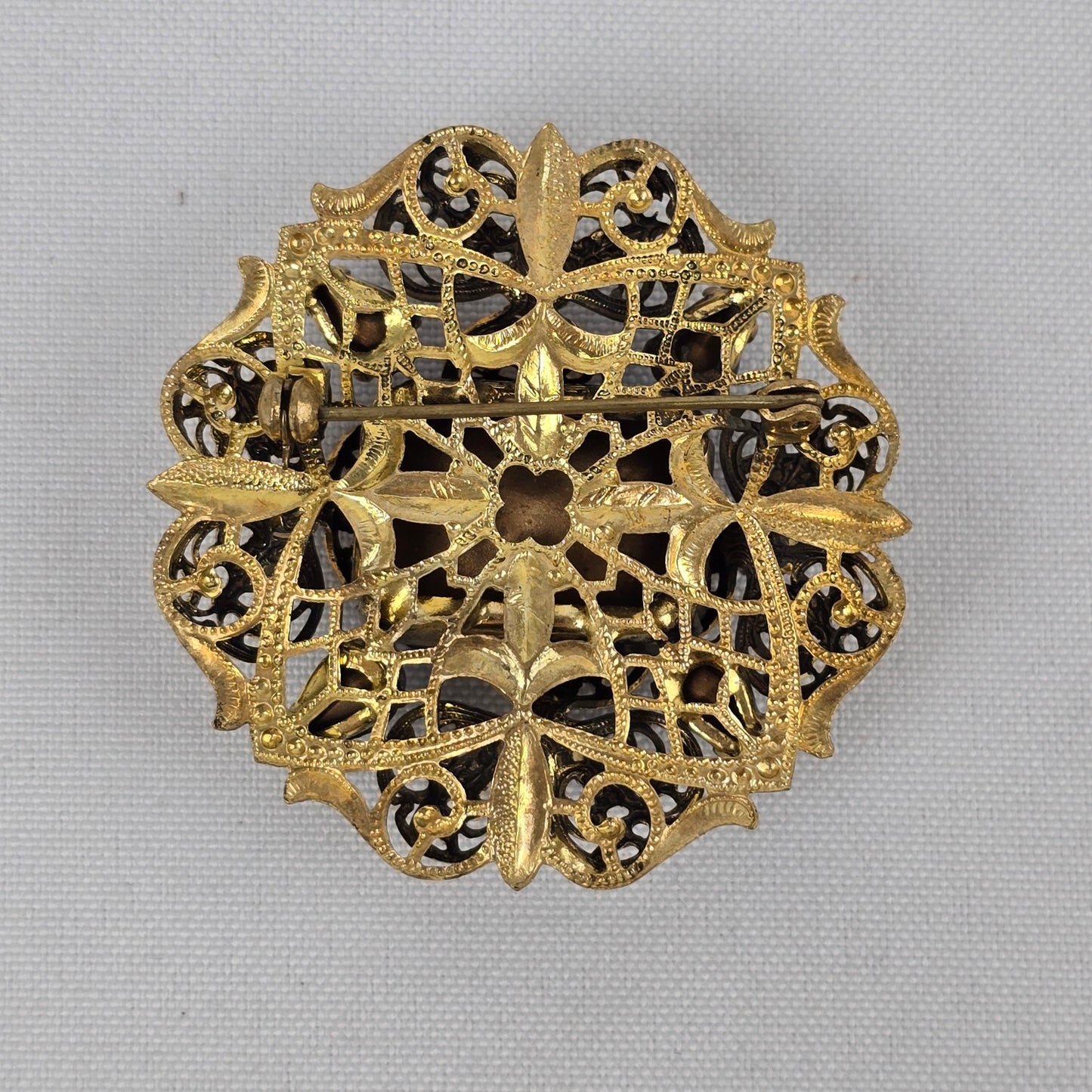 1940’s Czech Glass Metal Work & Blue Glass Stone Brooch