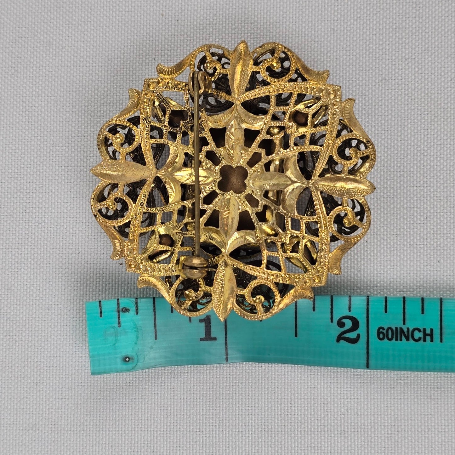 1940’s Czech Glass Metal Work & Blue Glass Stone Brooch