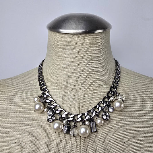 Dyrberg & Kern Black Chain Faux Pearl Rhinestone Necklace