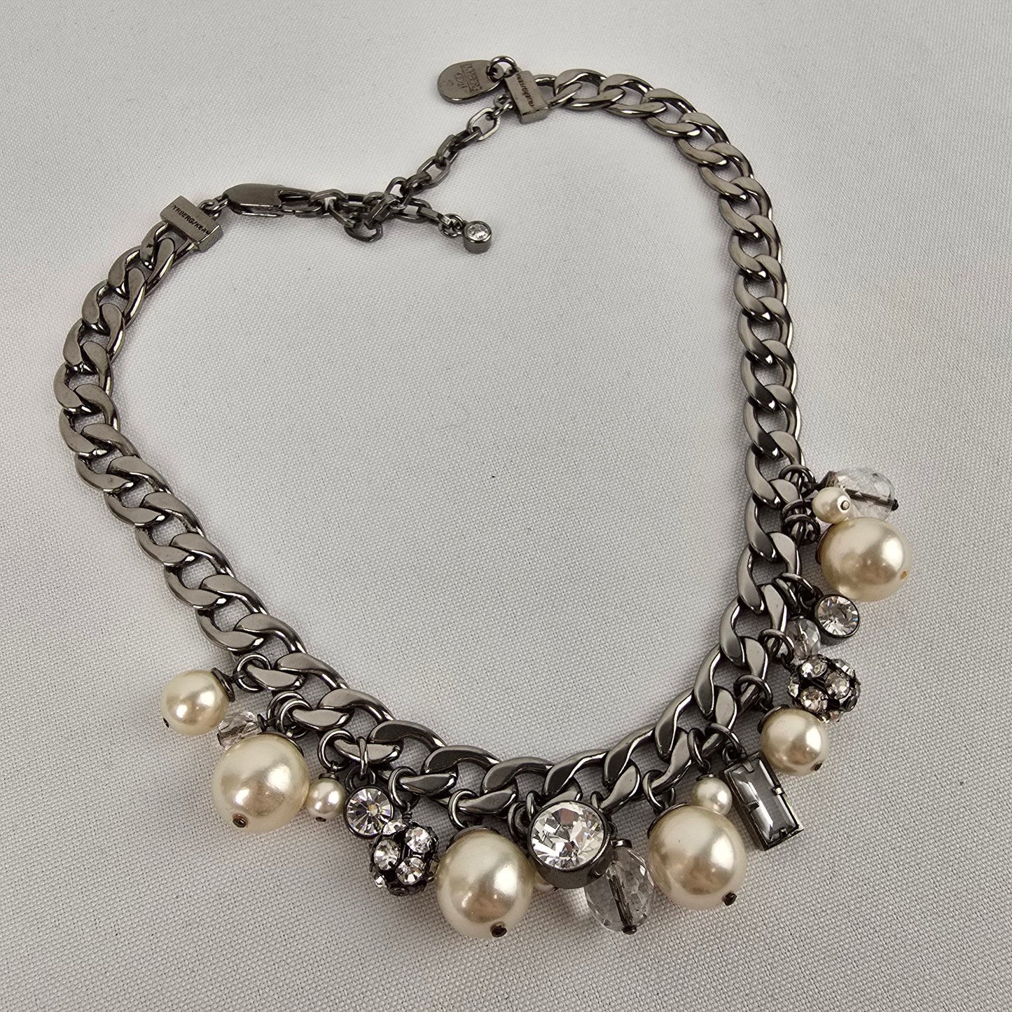 Dyrberg & Kern Black Chain Faux Pearl Rhinestone Necklace