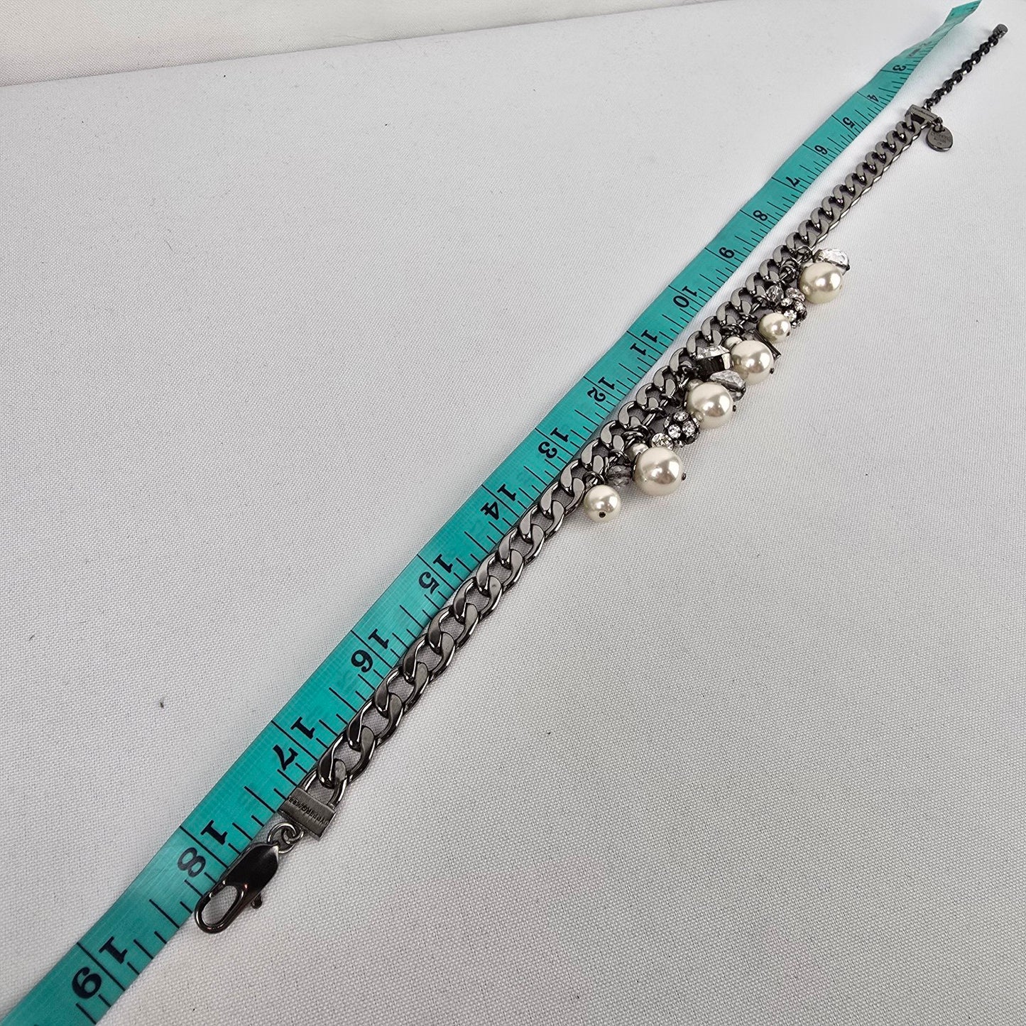 Dyrberg & Kern Black Chain Faux Pearl Rhinestone Necklace