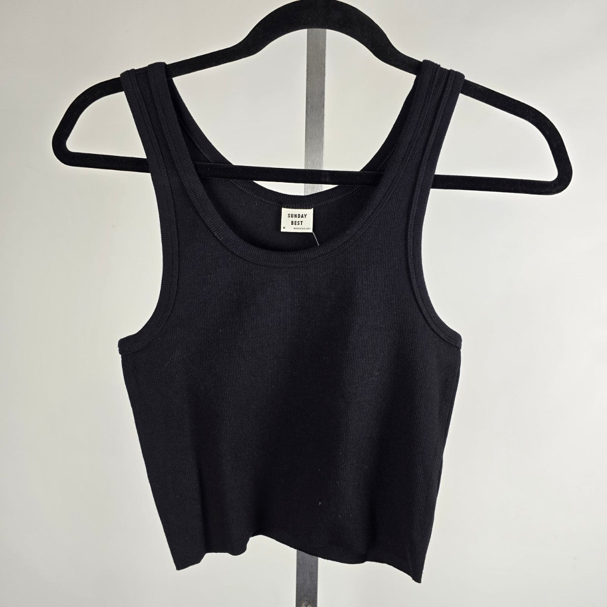 Sunday Best Black Ribbed Sleeveless Cropped Tank Top Size M
