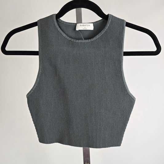 Babaton Grey Sleeveless High Neck Cropped Top Size S