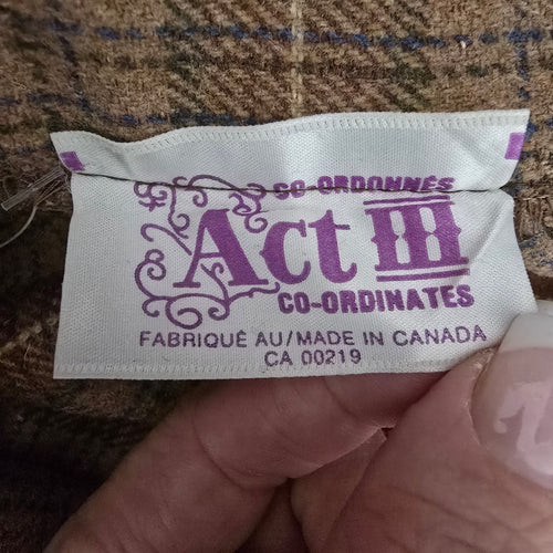 Vintage Act lll Brown Plaid Belted Midi Skirt Size M