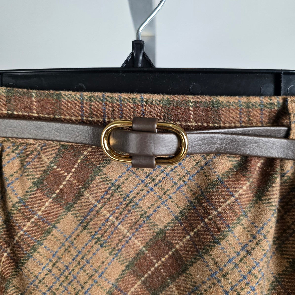 Vintage Act lll Brown Plaid Belted Midi Skirt Size M