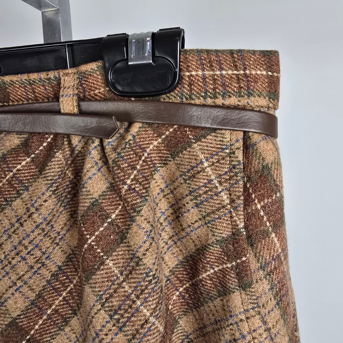 Vintage Act lll Brown Plaid Belted Midi Skirt Size M