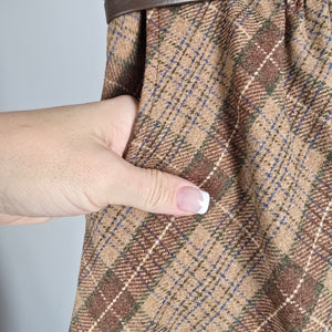 Vintage Act lll Brown Plaid Belted Midi Skirt Size M