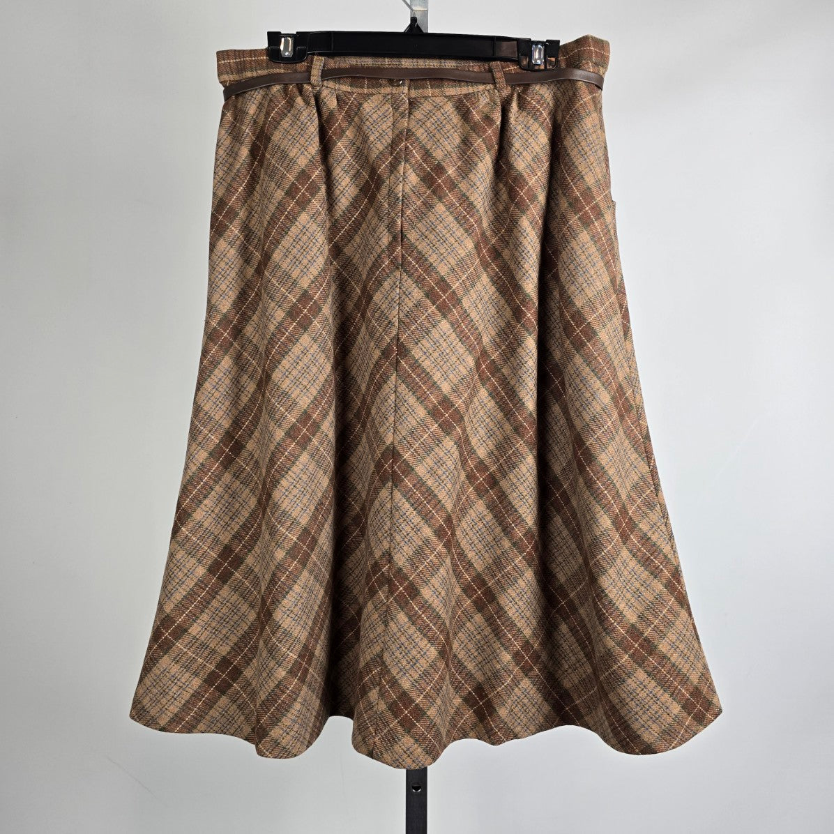 Vintage Act lll Brown Plaid Belted Midi Skirt Size M