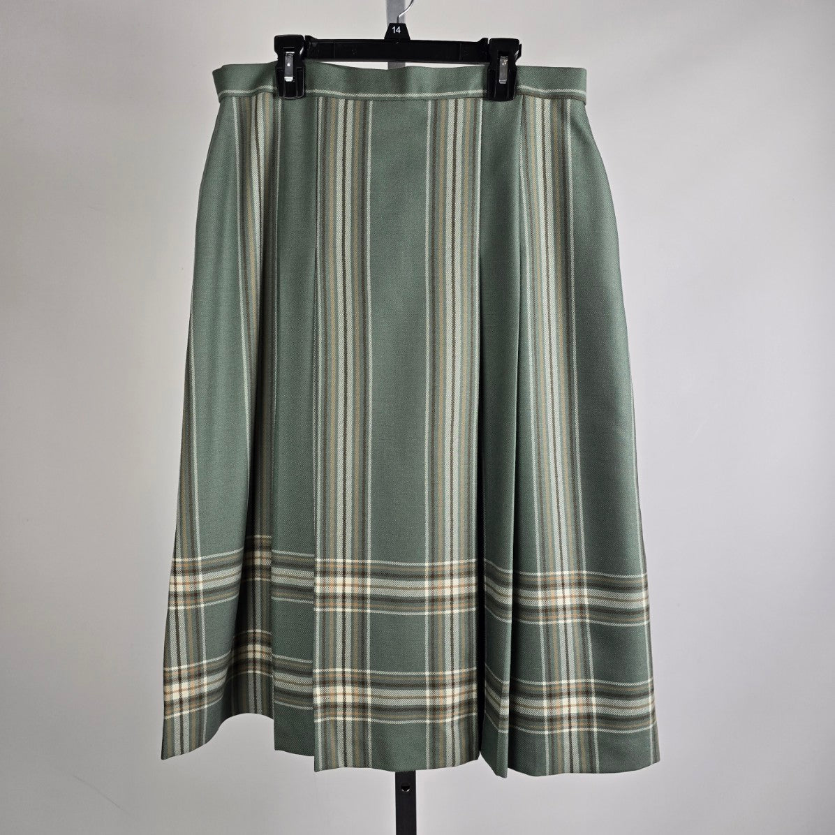 Vintage White Stag Grey Wool Plaid Midi Skirt Size 16